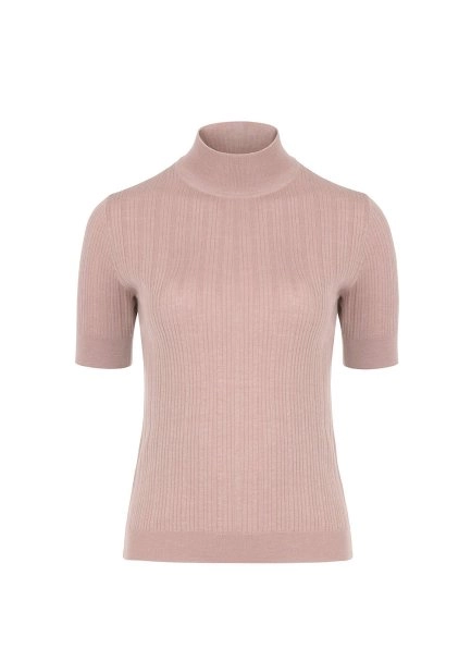 Balıkçı Yaka Merino Yün Kısa Kollu Pembe Triko Üst - 8