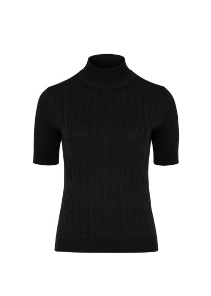 Balıkçı Yaka Merino Yün Kısa Kollu Siyah Triko Üst - 8