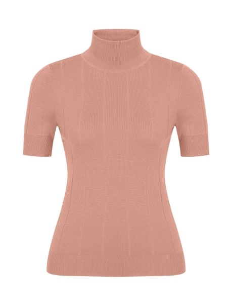 Balıkçı Yaka Saf  Merino Kısa Kol Pembe Triko Üst - 6