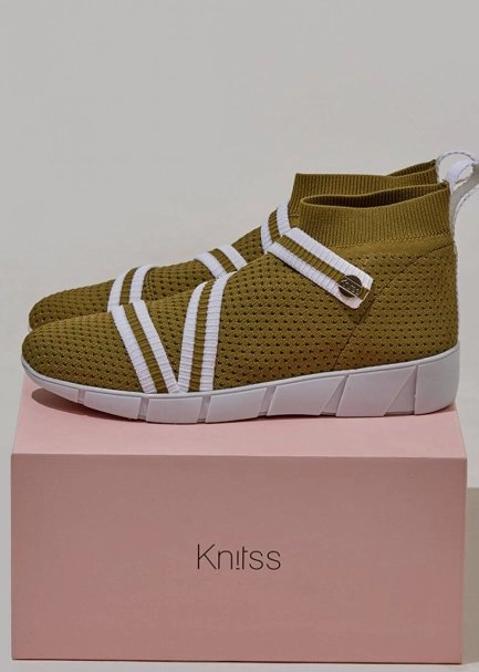 Bantlı Koyu Yeşil Triko Sneakers - 4