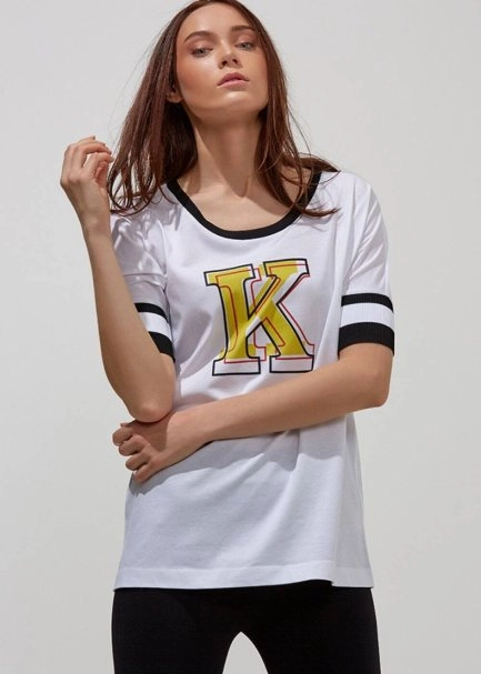 Baskılı Beyaz Pamuk T-Shirt - 4