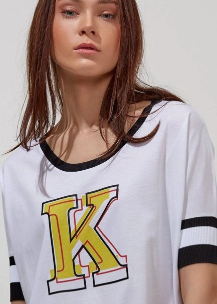 Baskılı Beyaz Pamuk T-Shirt - 5