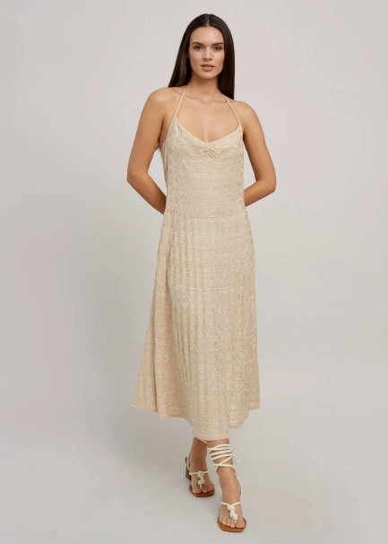 Beige Geometric-Patterned Knit Dress - 2