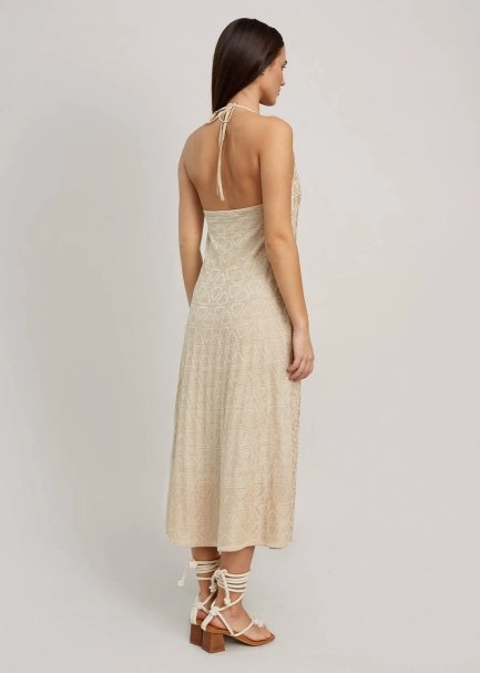 Beige Geometric-Patterned Knit Dress - 3