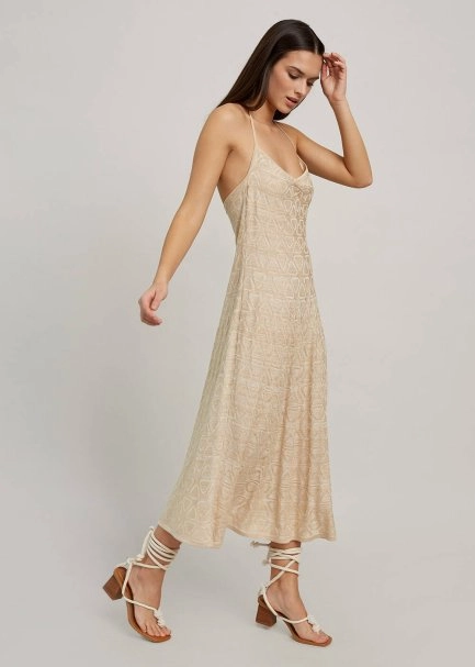 Beige Geometric-Patterned Knit Dress - 4