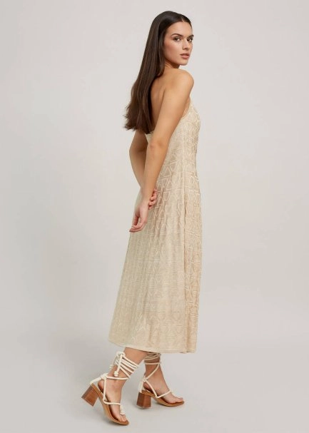 Beige Geometric-Patterned Knit Dress - 6