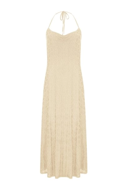 Beige Geometric-Patterned Knit Dress - 8