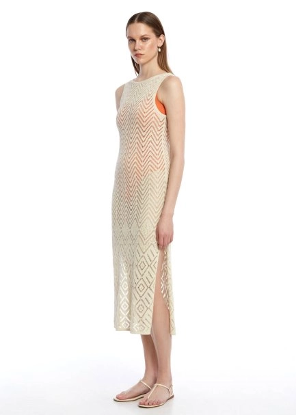 Bej Beachwear Triko Elbise - 6