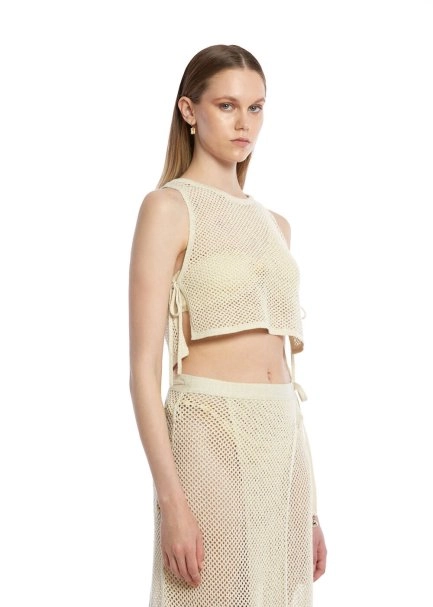 Bej Beachwear Triko Üst - 3