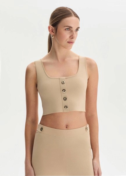 Bej Crop Triko Üst - 4