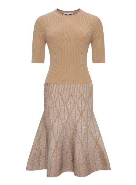 Bej Dizaltı Kloş Lurex Triko Elbise - 6