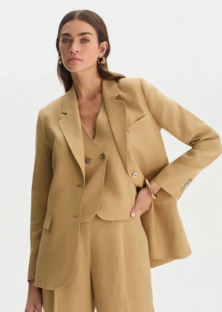 Bej Keten Blazer Ceket - 4