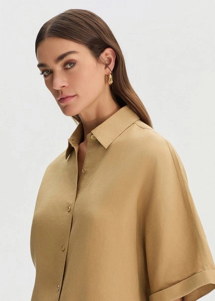 Bej Keten Oversıze Üst - 4