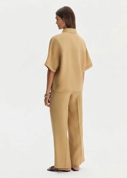 Bej Keten Oversıze Üst - 5