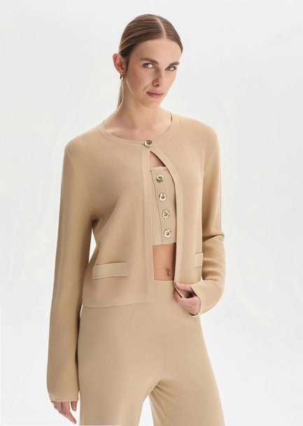 Bej Regular Fit Triko Ceket - 1