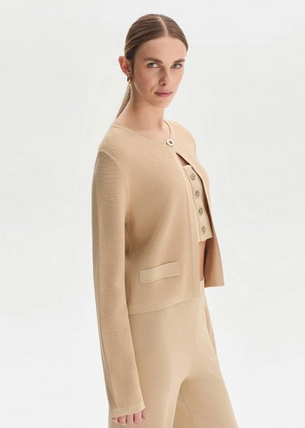 Bej Regular Fit Triko Ceket - 4