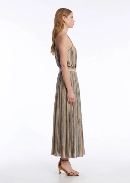 Bej Renk Bloklu Triko Etek - 4