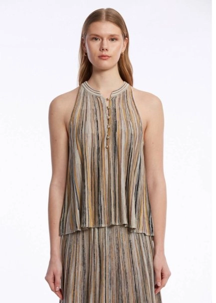 Bej Renk Bloklu Triko Üst - 1