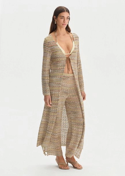 Bej Renk Geçişli Işıltılı Triko Kaftan - 4
