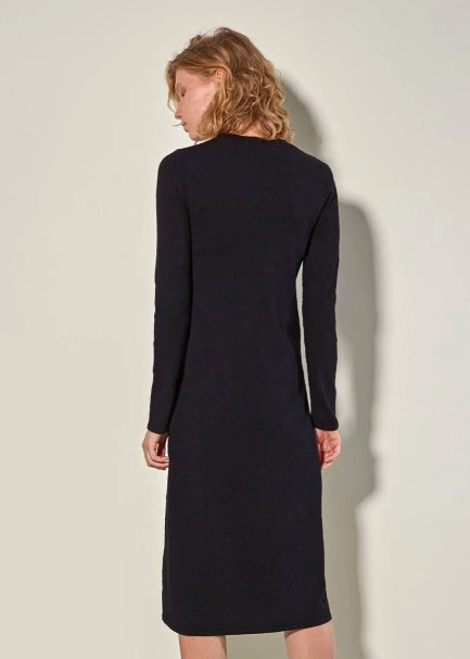 Belden Bağlamalı Uzun Siyah Triko Elbise - 3