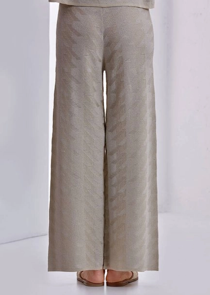 Ketenli Lurexli Desenlı Bej Triko Pantolon - 3