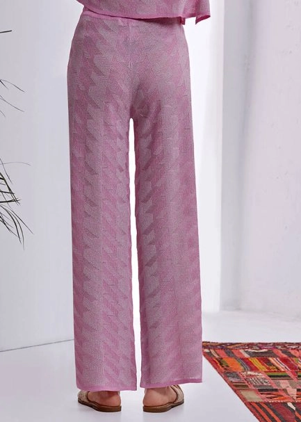 Ketenli Lurexli Desenlı Pembe Triko Pantolon - 3