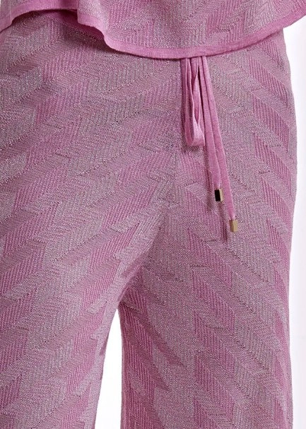 Ketenli Lurexli Desenlı Pembe Triko Pantolon - 5