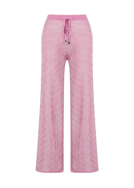 Ketenli Lurexli Desenlı Pembe Triko Pantolon - 6
