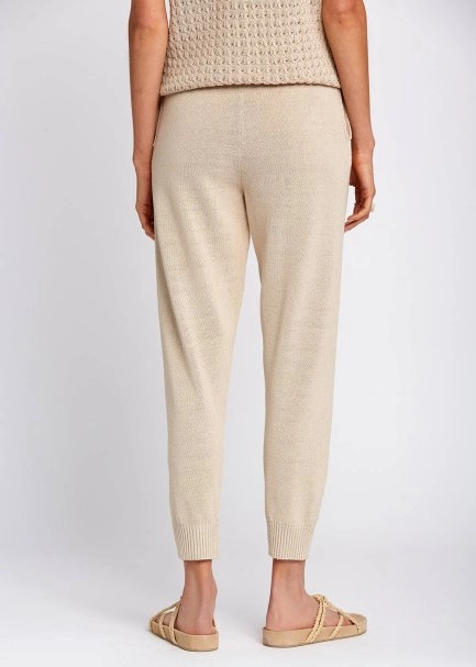Beli Bağcıklı Bej Triko Jogging Pantolon - 3