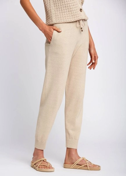 Beli Bağcıklı Bej Triko Jogging Pantolon - 4