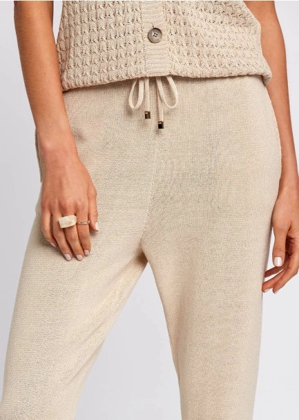 Beli Bağcıklı Bej Triko Jogging Pantolon - 7