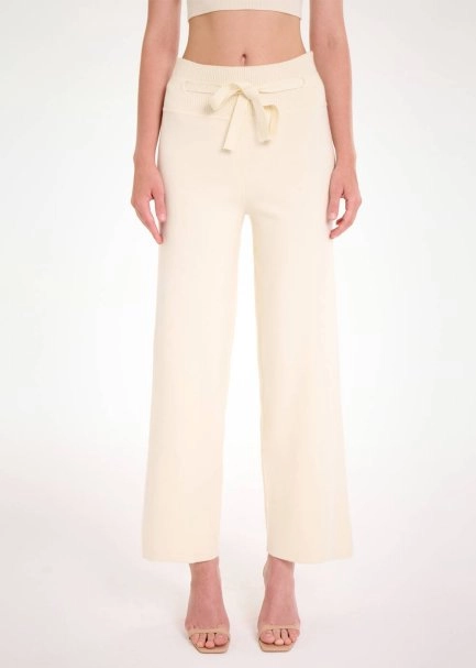 Beli Bağcıklı Krem Triko Pantolon - 1