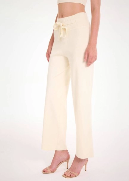 Beli Bağcıklı Krem Triko Pantolon - 3
