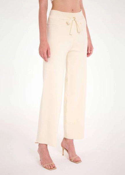 Beli Bağcıklı Krem Triko Pantolon - 4