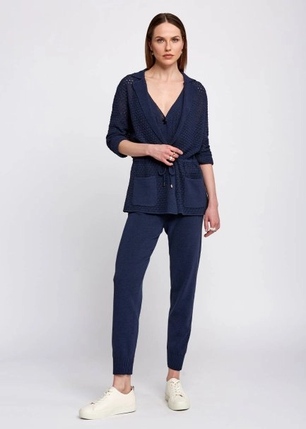 Beli Bağcıklı Lacivert Triko Jogging Pantolon - 5