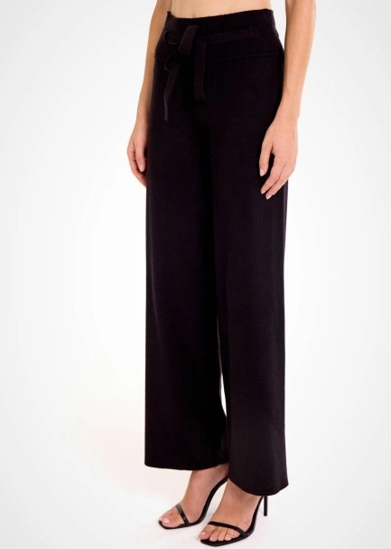 Beli Bağcıklı Siyah Triko Pantolon - 3