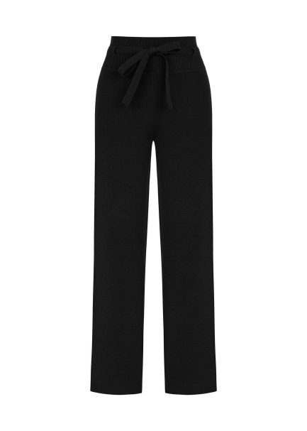 Beli Bağcıklı Siyah Triko Pantolon - 6