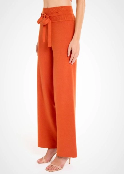 Beli Bağcıklı Turuncu Triko Pantolon - 3