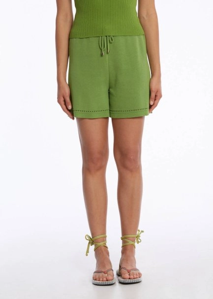 Beli Bağcıklı Yeşil Triko Şort - 1