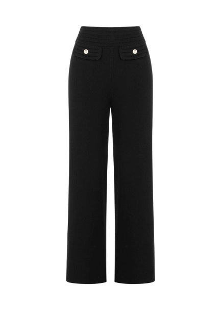 BELT DETAILED BLACK KNIT PANTS - 6