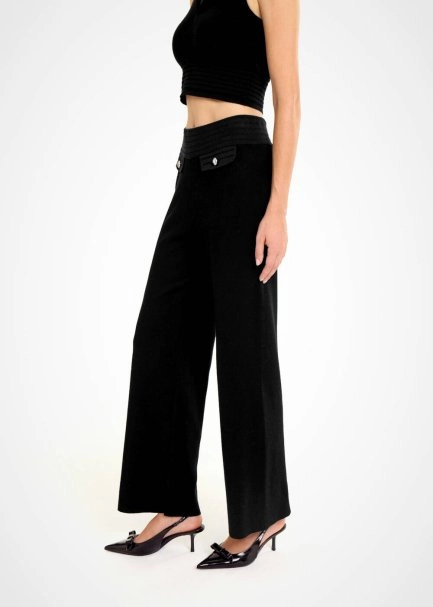BELT DETAILED BLACK KNIT PANTS - 3