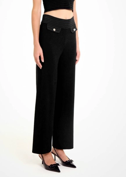 BELT DETAILED BLACK KNIT PANTS - 4