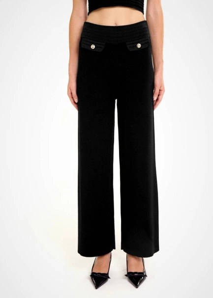 BELT DETAILED BLACK KNIT PANTS - 1