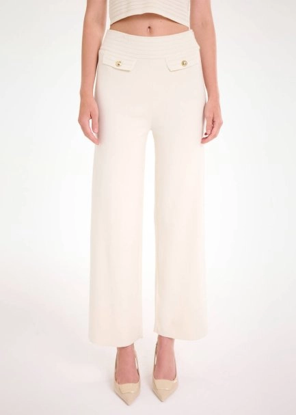 BELT DETAILED ECRU KNIT PANTS - 1