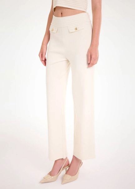 BELT DETAILED ECRU KNIT PANTS - 3