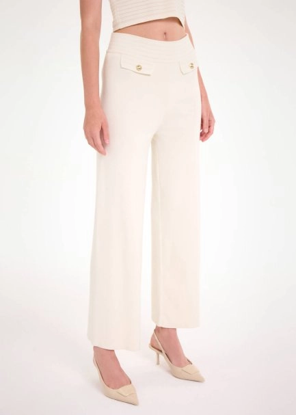 BELT DETAILED ECRU KNIT PANTS - 4