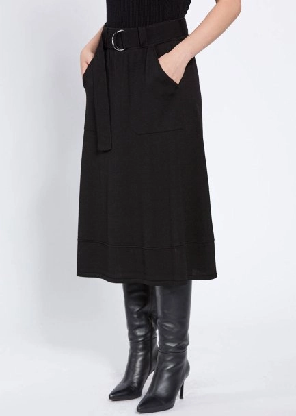 Belt Detailed Merino Wool Black Knit Skirt - 3