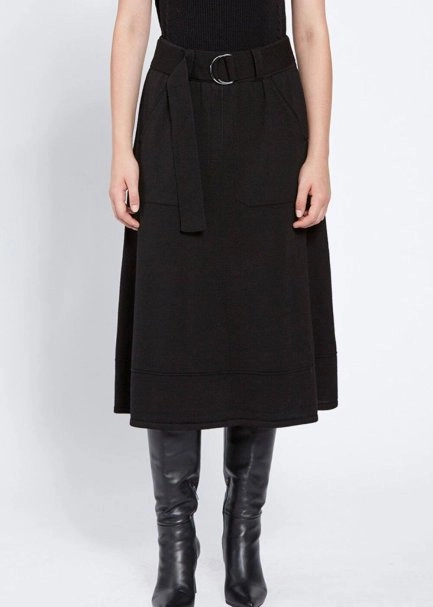 Belt Detailed Merino Wool Black Knit Skirt - 2