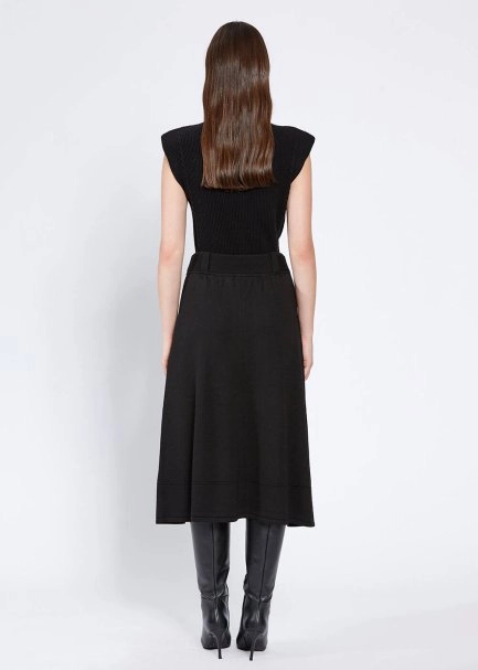 Belt Detailed Merino Wool Black Knit Skirt - 5