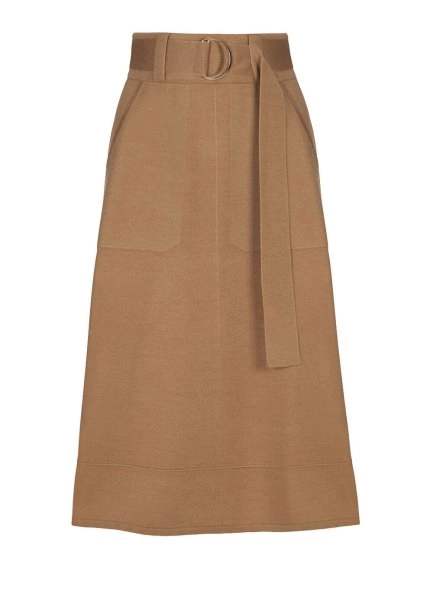 Belt Detailed Merino Wool Camel Knit Skirt - 6